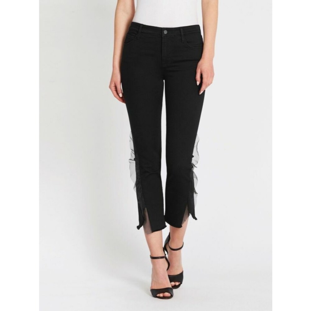 NWT J BRAND 835 Photo Ready 24 skinny jeans organza trim black $278 evening haze